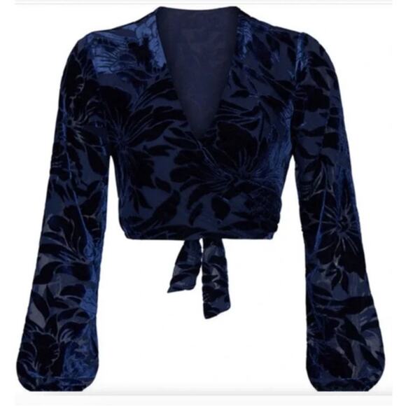 Hutch Claudia Dark Navy Crushed Velvet Wrap Crop Top, EUC, Medium, MSRP $198 - Picture 2 of 12